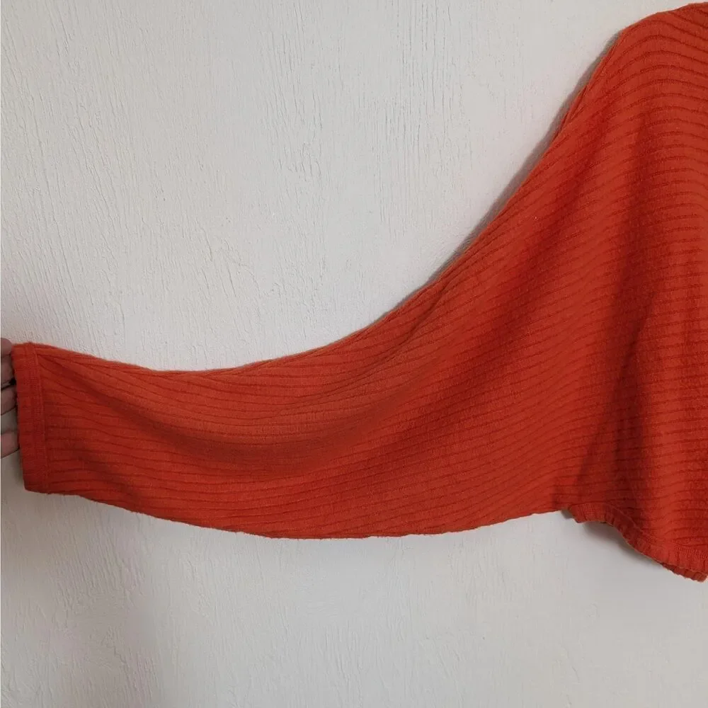Pilcro Sweater Womens Small Orange Ribbed Turtleneck Dolman Sleeve Cropped