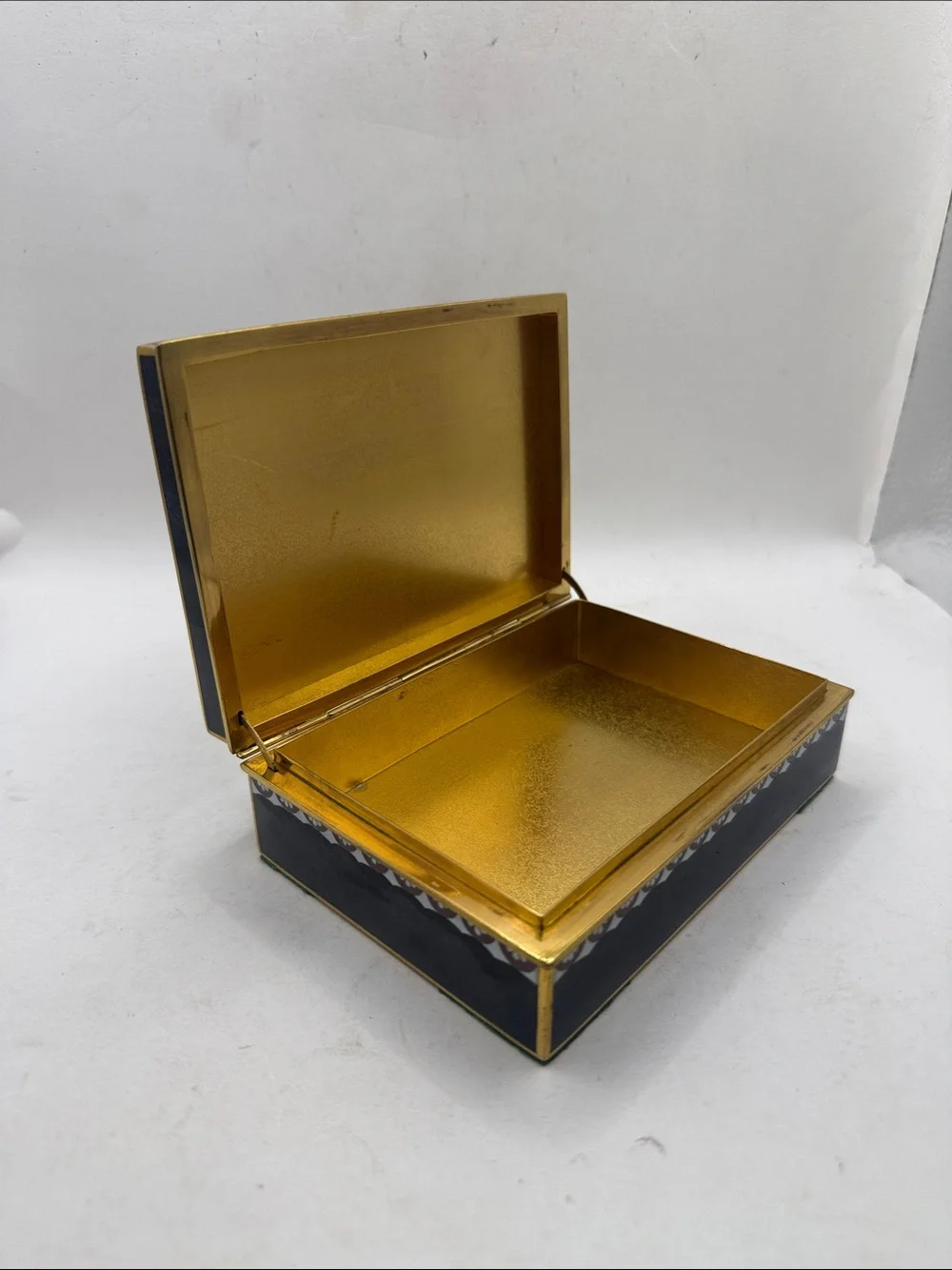 Vtg Japanese Black Lacquer Jewelry  Trinket Box Cherry Blossom Birds Gold Tone