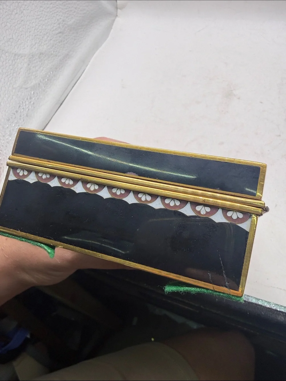 Vtg Japanese Black Lacquer Jewelry  Trinket Box Cherry Blossom Birds Gold Tone