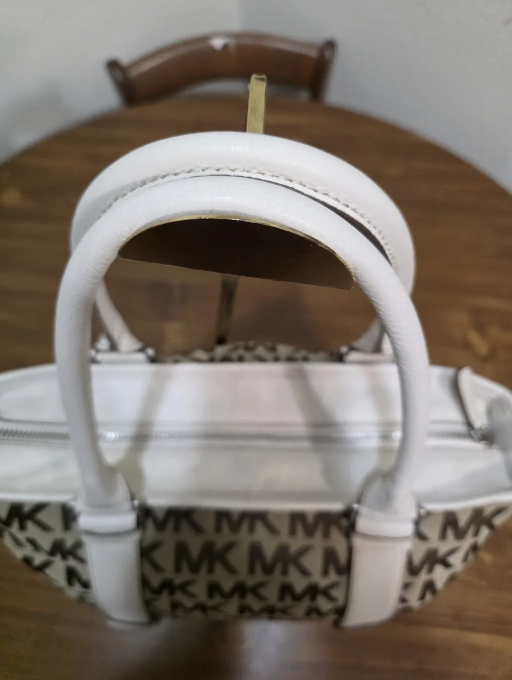 Michael Kors Brown and Cream MK Signature Shoulder Tote