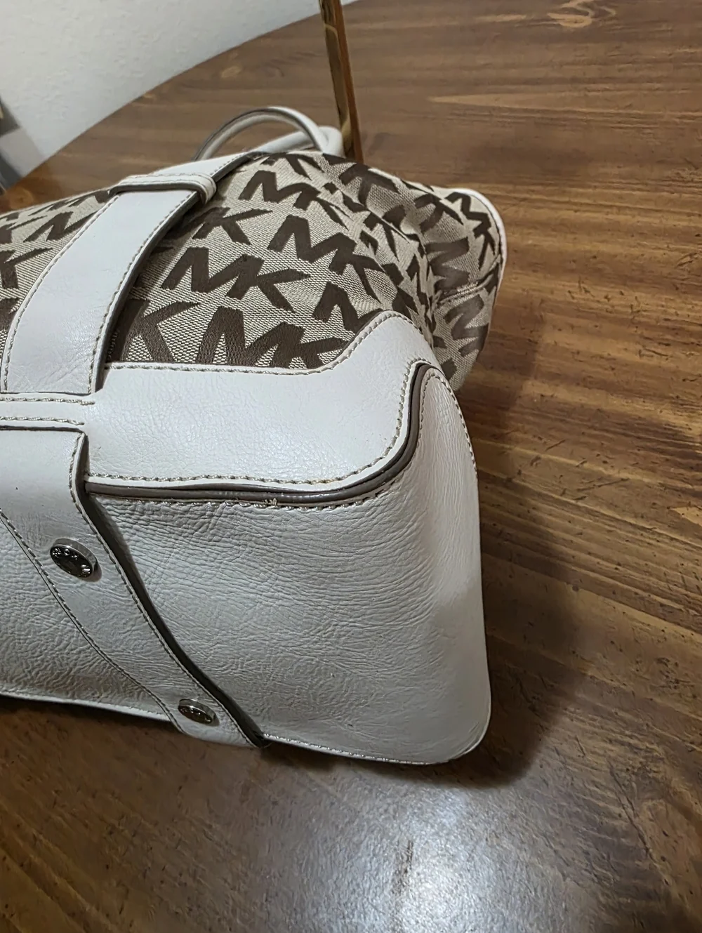 Michael Kors Brown and Cream MK Signature Shoulder Tote