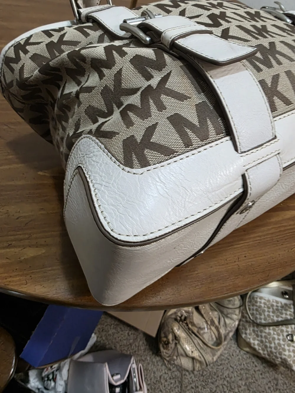 Michael Kors Brown and Cream MK Signature Shoulder Tote