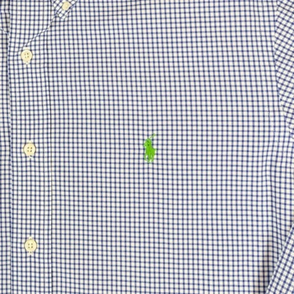 Ralph Lauren Mens Classic Fit Gingham Button Down Shirt Blue White Size 16 34/35