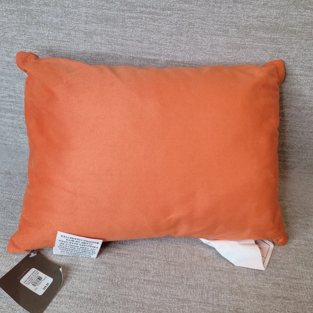 Pottery Barn GIVE THANKS Orange Lumbar Throw Pillows Fall Autumn 12x16 w TAGS