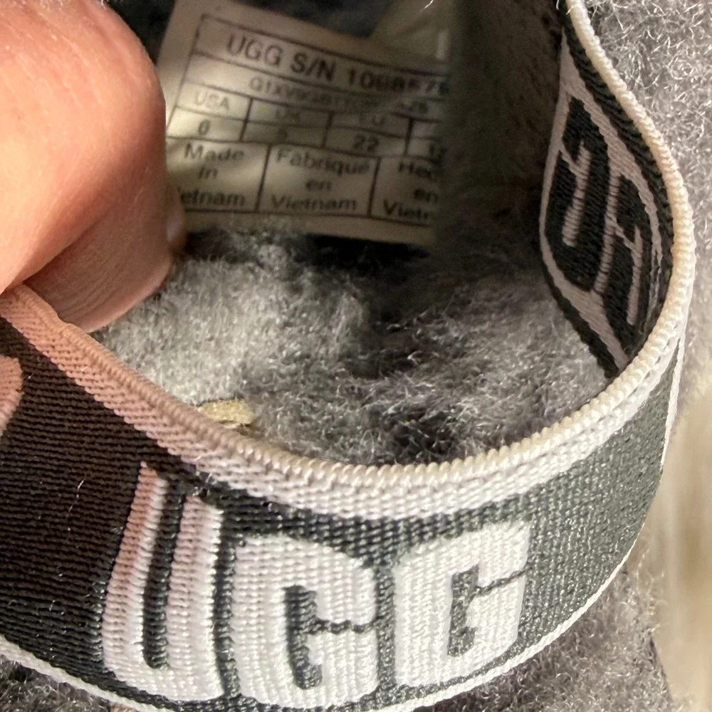 UGG Fluff Yeah Charcoal Gray Sheepskin Slide Sandals Kids Size 6 S/N 1098575T