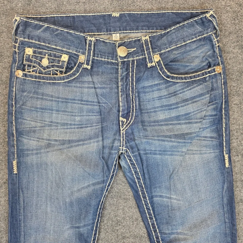 True Religion Jeans Men 36 X 32 Blue Skinny W/Flap Super T Big Stitch Casual