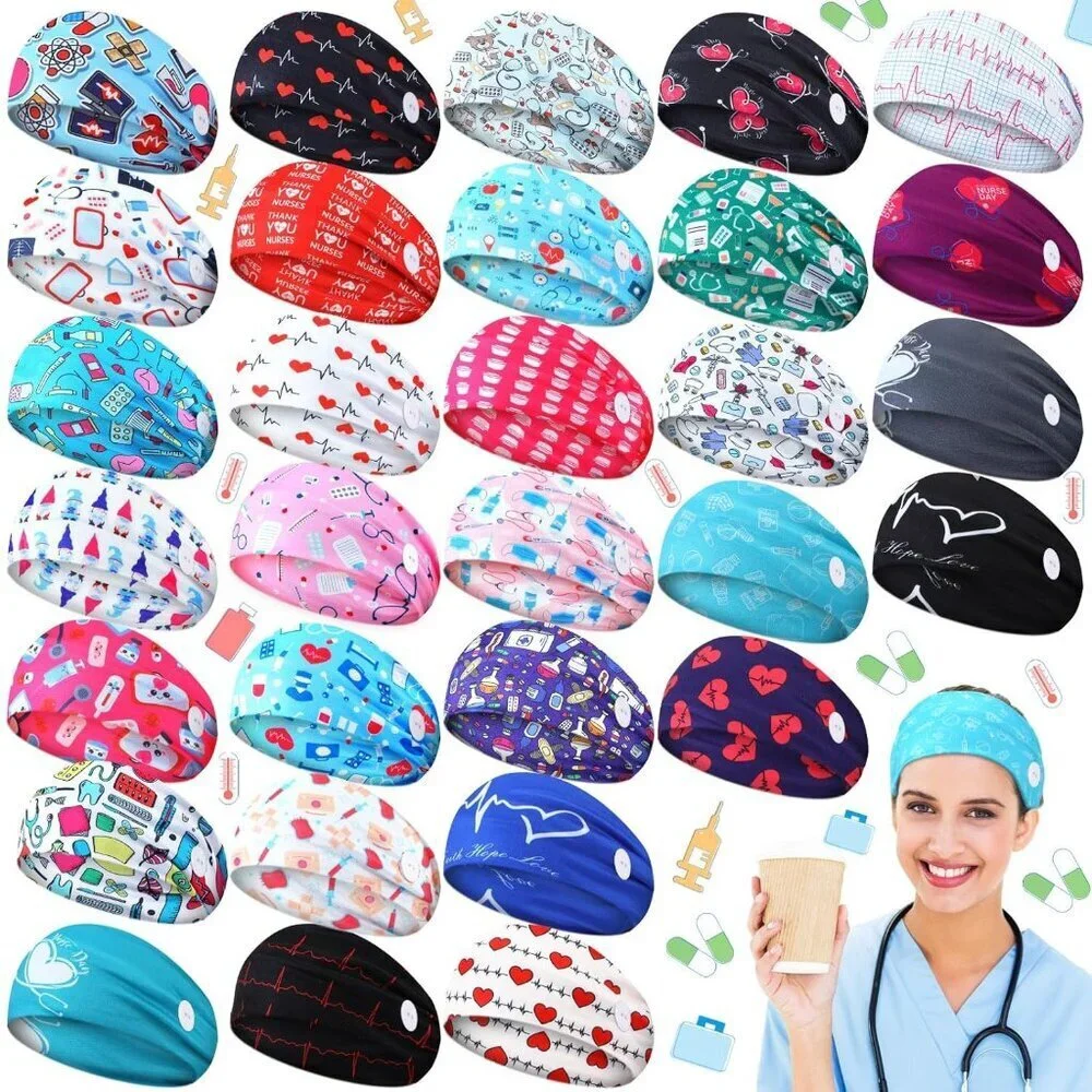 Nursing Headbands Cotton Polyester Elastic Non Slip With Buttons for Masks