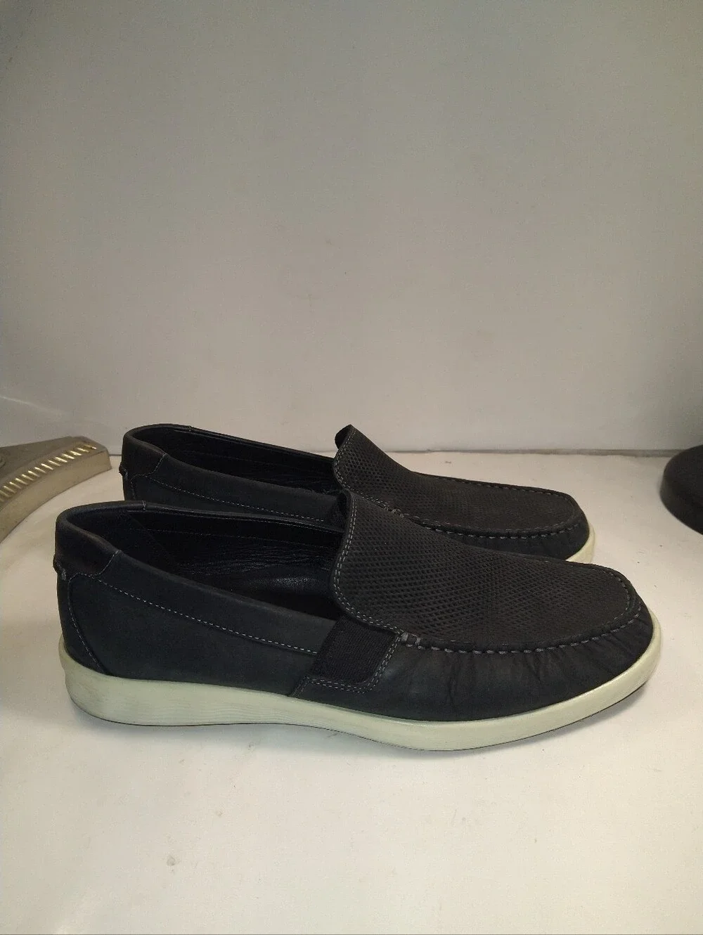 Ecco S Lite Moc Loafers Black Leather Slip On Shoes Men's sz 9(43).