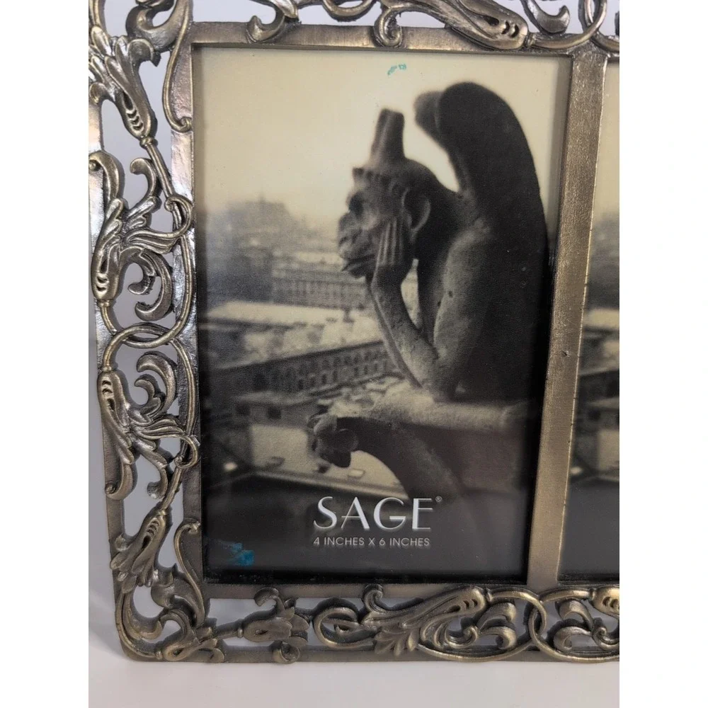 Sage Brand Ornate Baroque Picture‎ Frame Pewter Holds Two 4