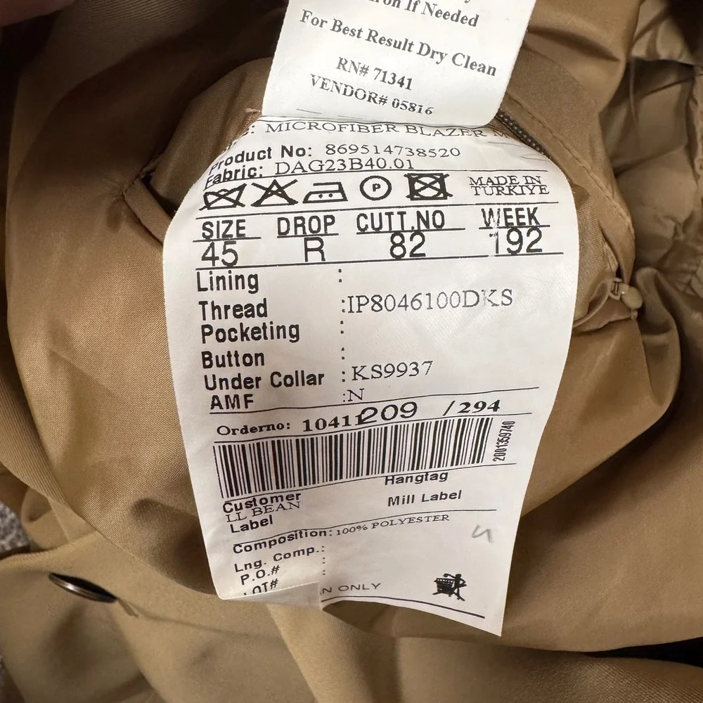 LL Bean Traveler Microfiber Blazer Mens 45R Tan Khaki 2‎ Button Sport Coat