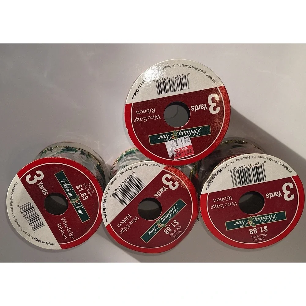 Mixed lot of 4 rolls holiday Time wired xmas ribbon 2.5 inch x 9 feet each‎