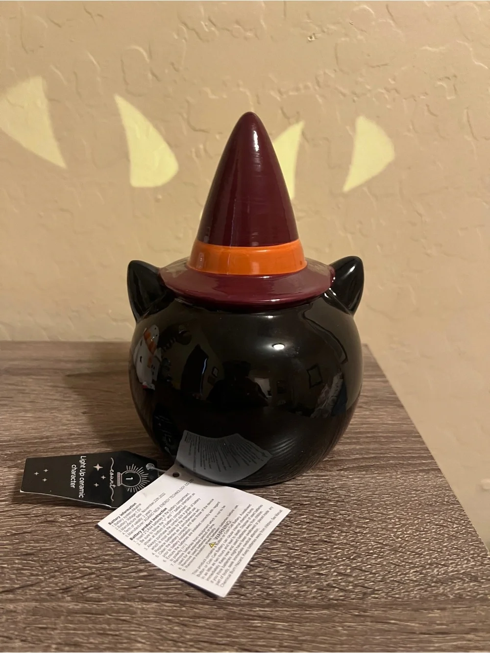 Target Bullseye Ceramic Halloween Black Cat Purple Wizard Hat Light LED NWT