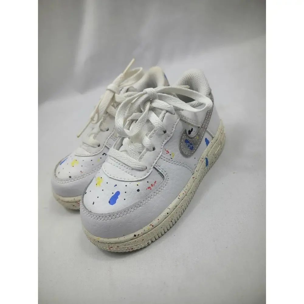Nike Air Force 1 Paint Splatter - White' Toddler Shoes DJ2600-100 Size 8C