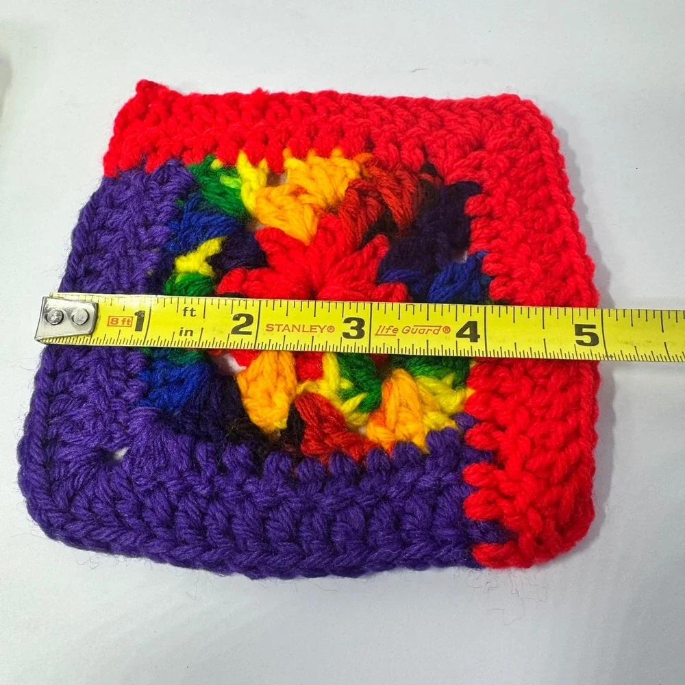 Handmade Rainbow Crochet Coaster Granny Squares Set of 6 Multicolor Boho Craft