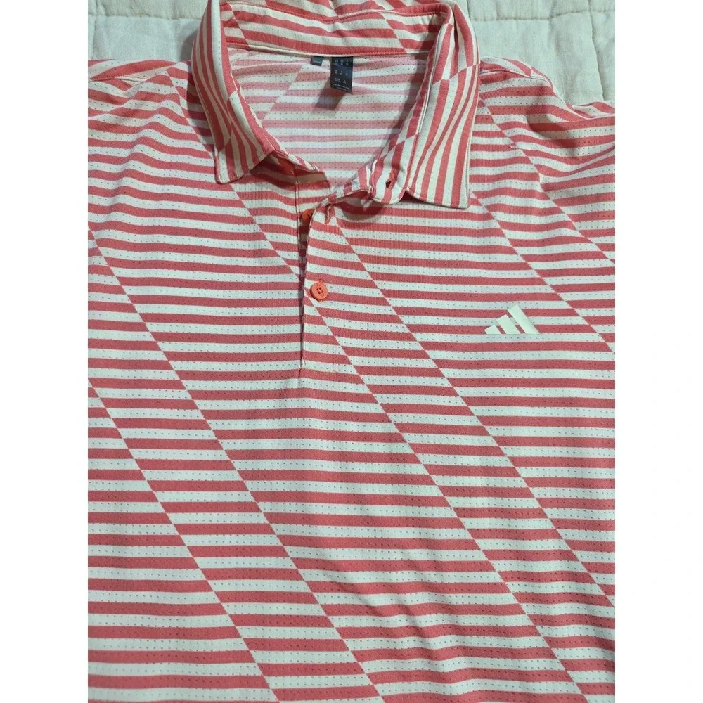 Adidas Golf Ultimate365 Polo Shirt Men's XL Salmon Pink  Heathered Stripes UPF50