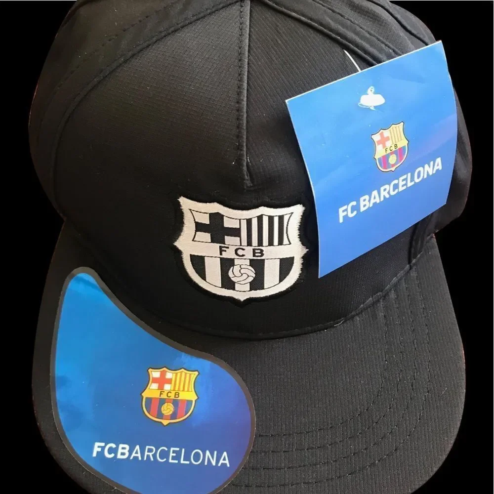 FC Barcelona Unisex Soccer Flat Brim Hat Black Adjustable Cap‎