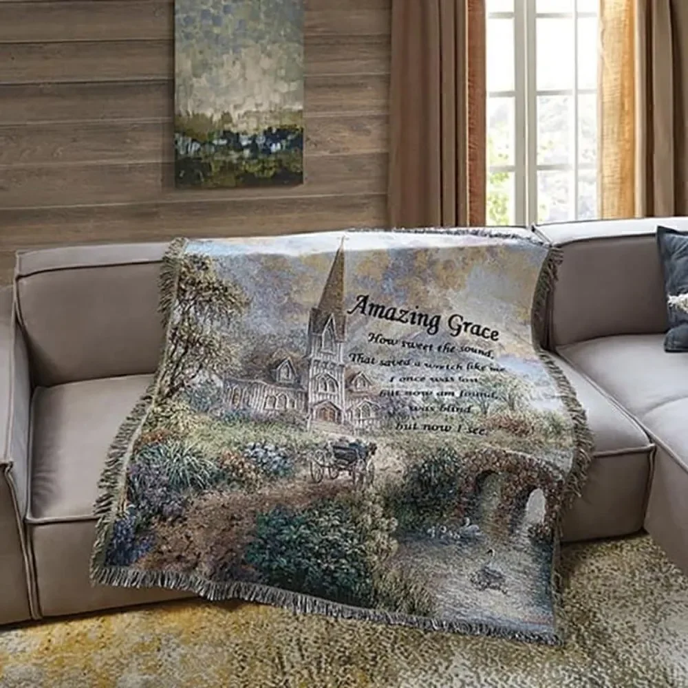 NEW! Beautiful Inspirational Amazing Grace Tapestry Woven Throw Blanket Country