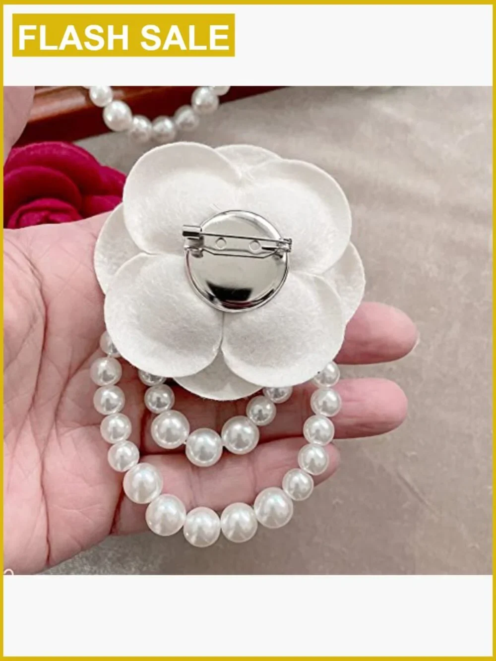 Camellia Flower Brooch with Pearl Tassel Elegant Lapel Pin for Jackets Scarves