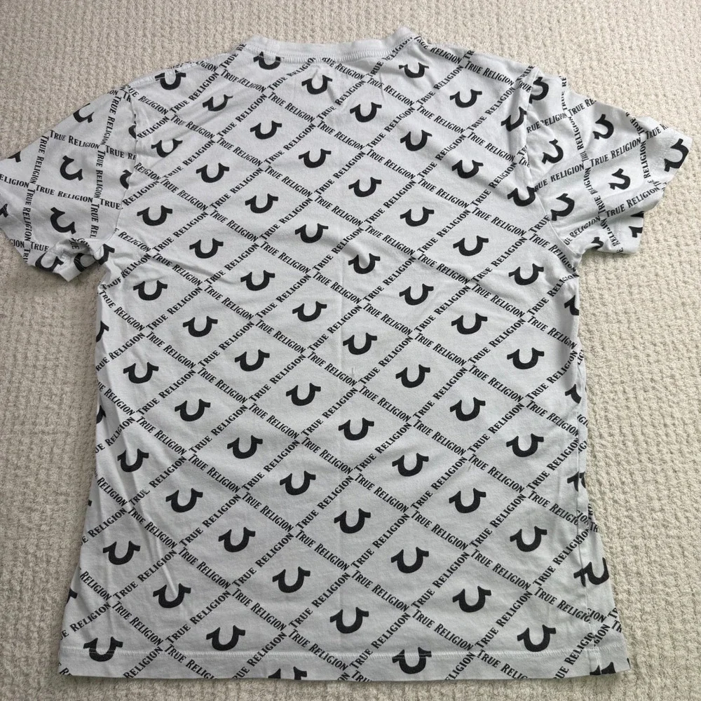 True Religion All Over Print T-Shirt Mens‎ Small Horseshoe Logo