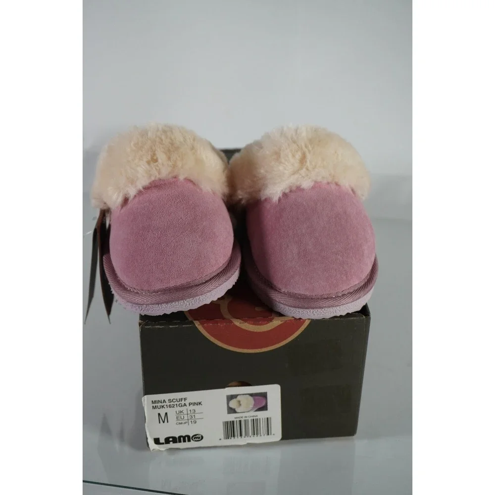 Girls LAMO Cozy Pink Warm‎ Faux Fur Slippers with Pink Soles Size 1Y (M) New