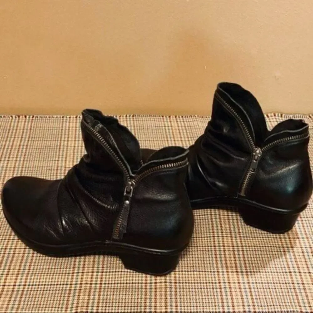 ABEO Pro Black Leather Ankle Boots with Side Zip Ruched Design Comfort Booties 7