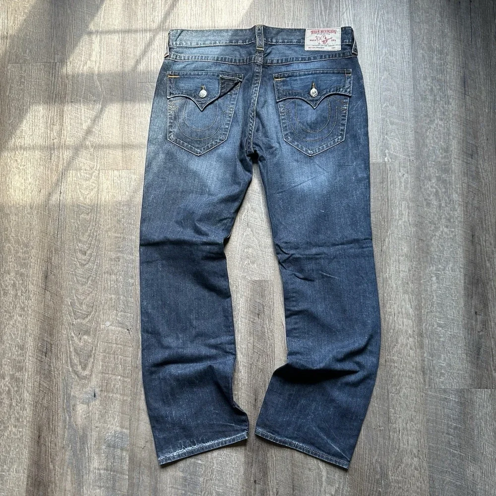 True Religion Men's 38 Blue Super‎ T Flap Jeans Mb3 Thick Stitch Semetary Keef
