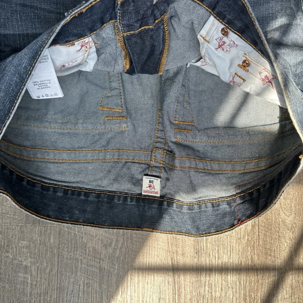 True Religion Men's 38 Blue Super‎ T Flap Jeans Mb3 Thick Stitch Semetary Keef