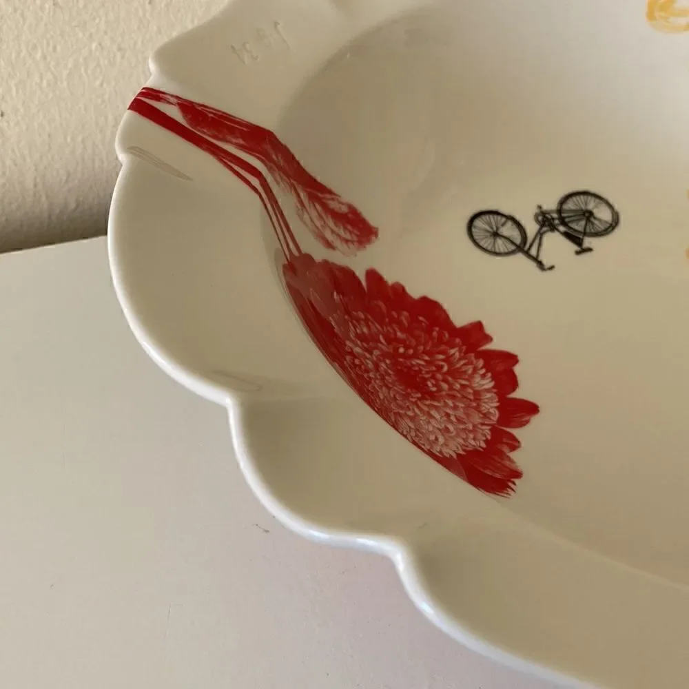 Anthropologie Large Serving Bowl White Floral Decorated Fleur 13”