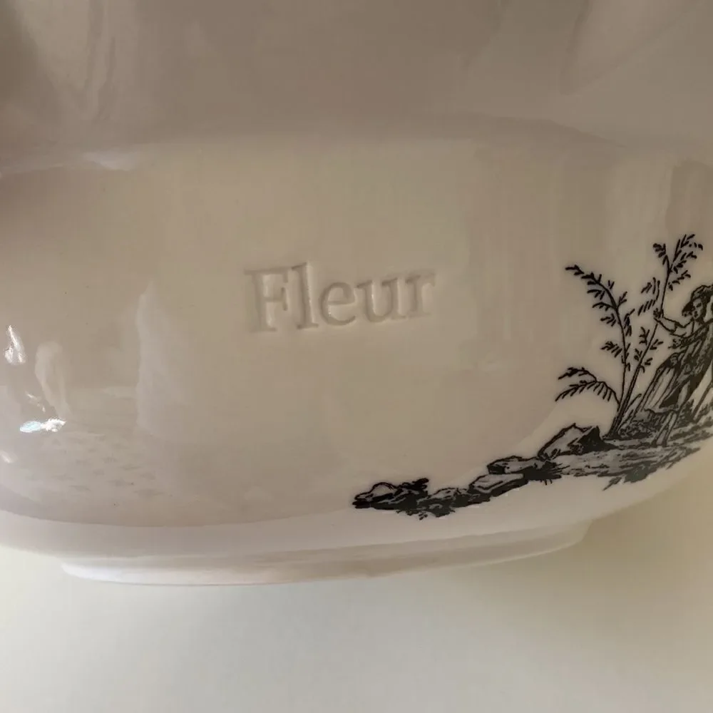 Anthropologie Large Serving Bowl White Floral Decorated Fleur 13”