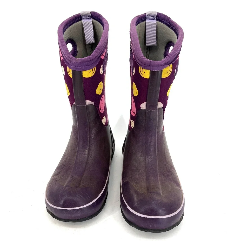 Bogs Kids Waterproof‎ Boots Purple Polka Dot Pull On Rain Boots Youth 1 EU 31