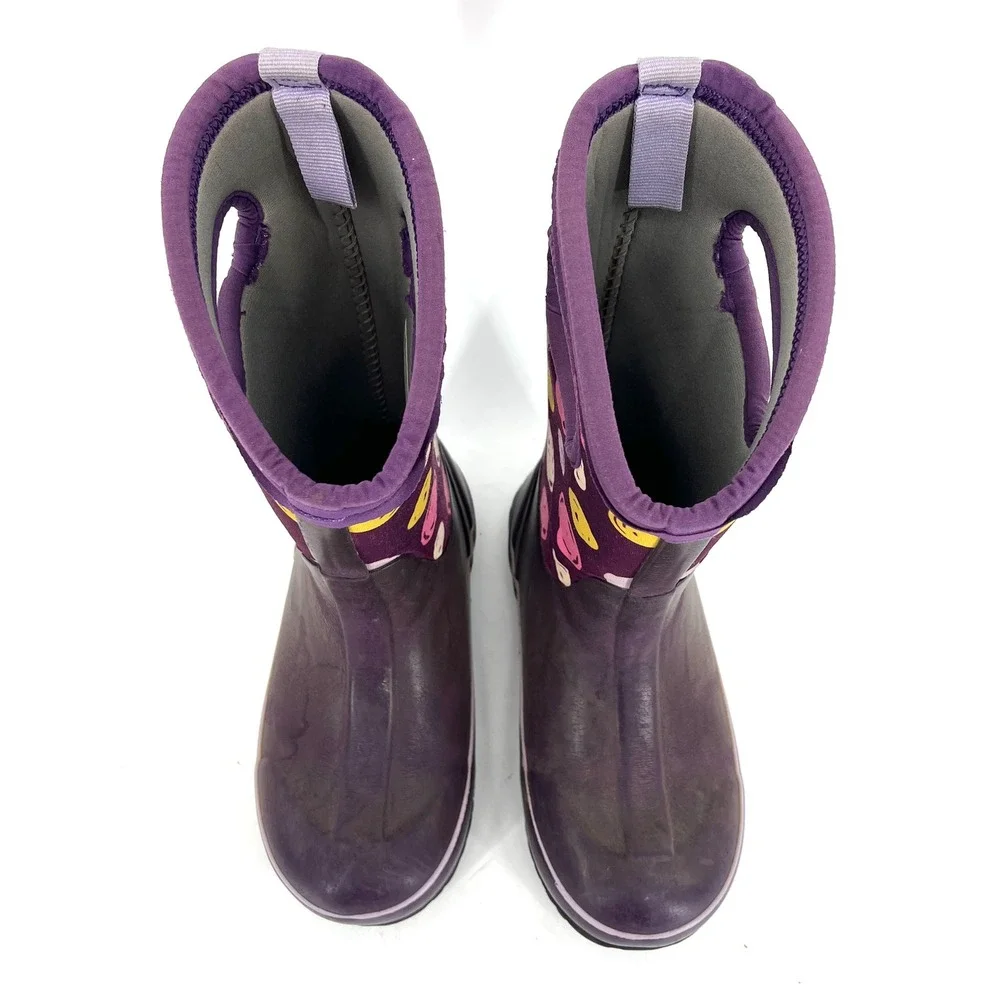 Bogs Kids Waterproof‎ Boots Purple Polka Dot Pull On Rain Boots Youth 1 EU 31