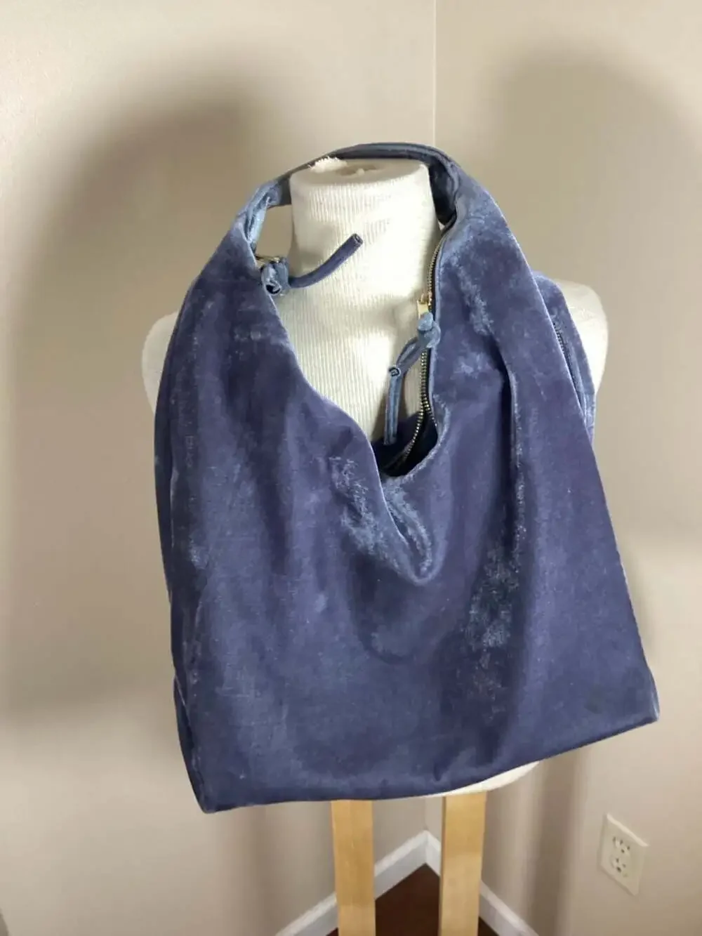 Tabitha Webb Blue Velvet Large Hobo Shoulder Bag