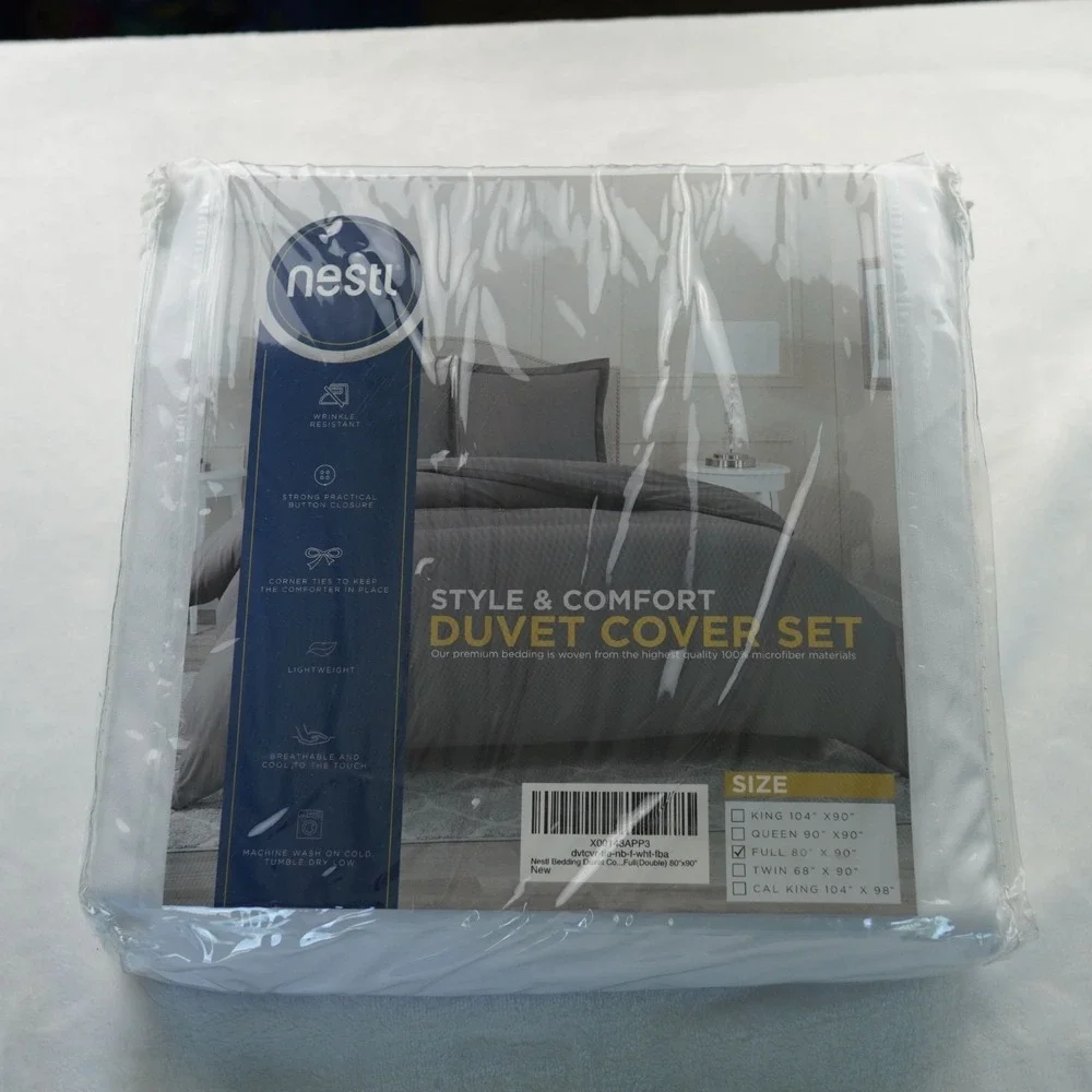 Nestl White Full‎ Duvet Cover Set 3-Piece Microfiber Bedding NWT