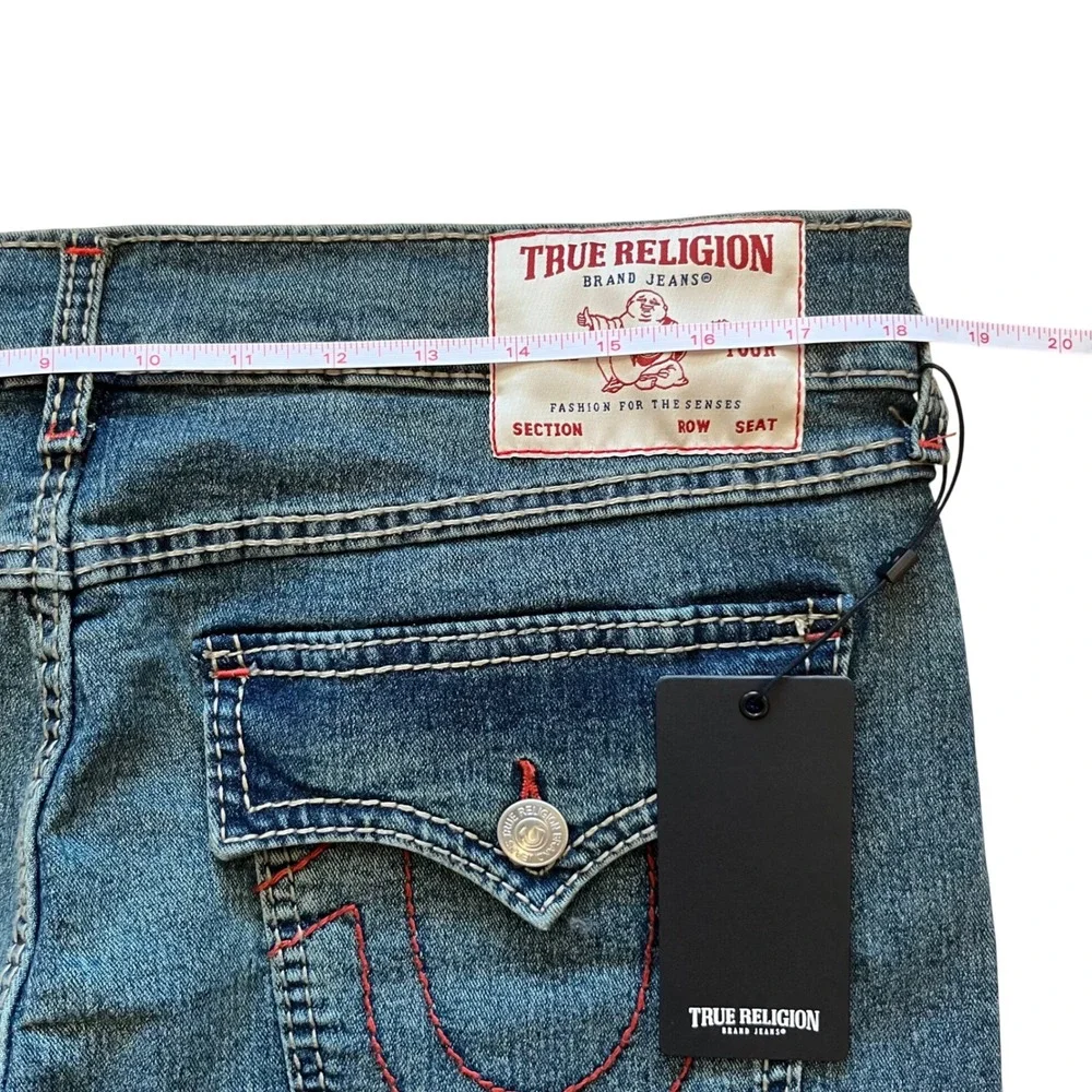 True Religion Geno Big T Flap Slim Jeans Mens 36 Medium Steamy Wash Blue 700393‎