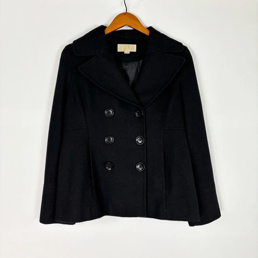 Michael Kors Womens Wool Double Breasted‎ Peacoat Black Size M