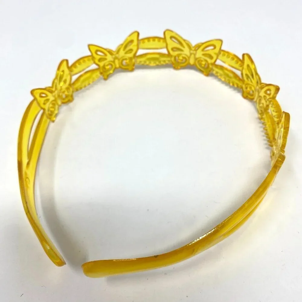 Headband Clear Yellow Plastic Butterfly Girls Preowned