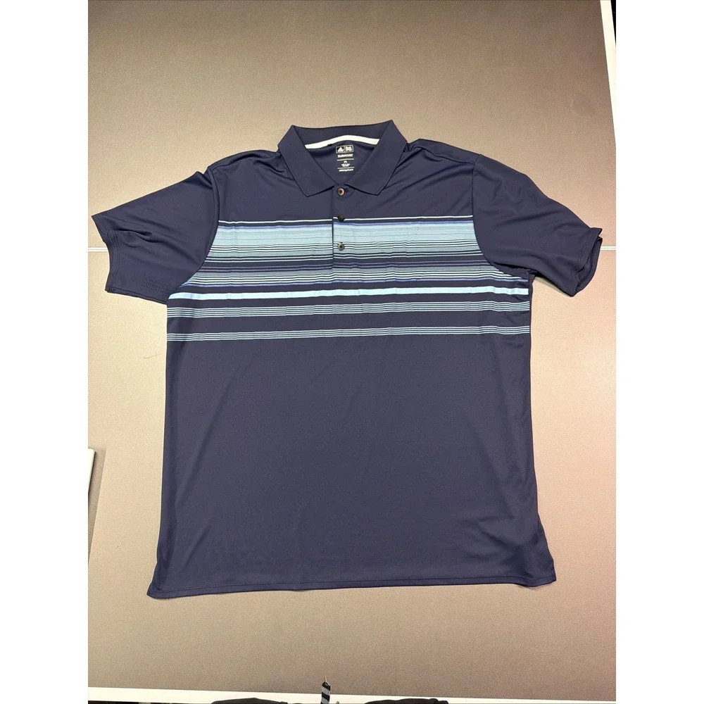 Adidas Climacool Golf Polo Shirt Men 2XL Navy Blue Striped Short Sleeve Athletic