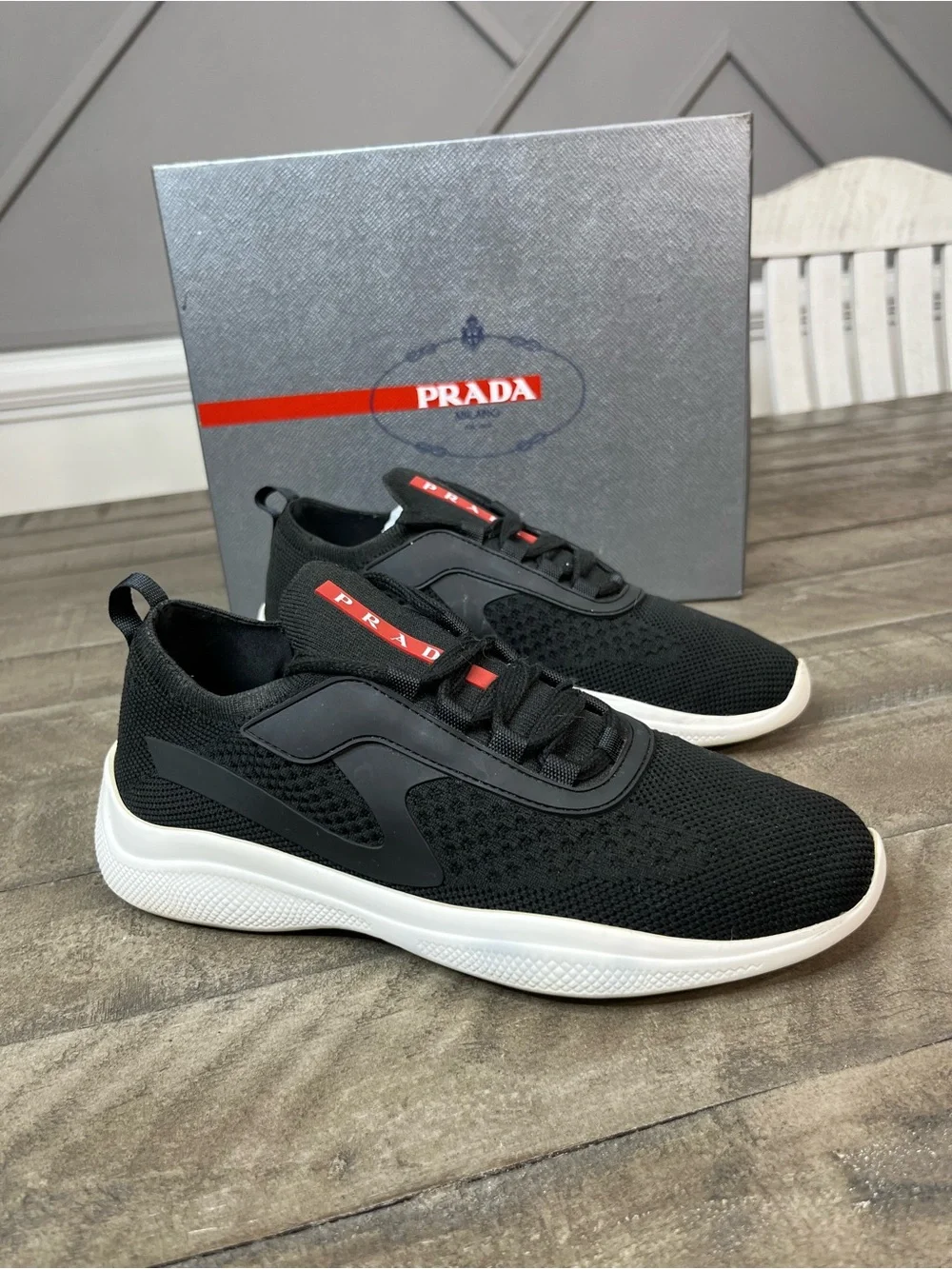 PRADA Calzature Donna Black knit Sneakers Size 37 / 6.5 Women’s