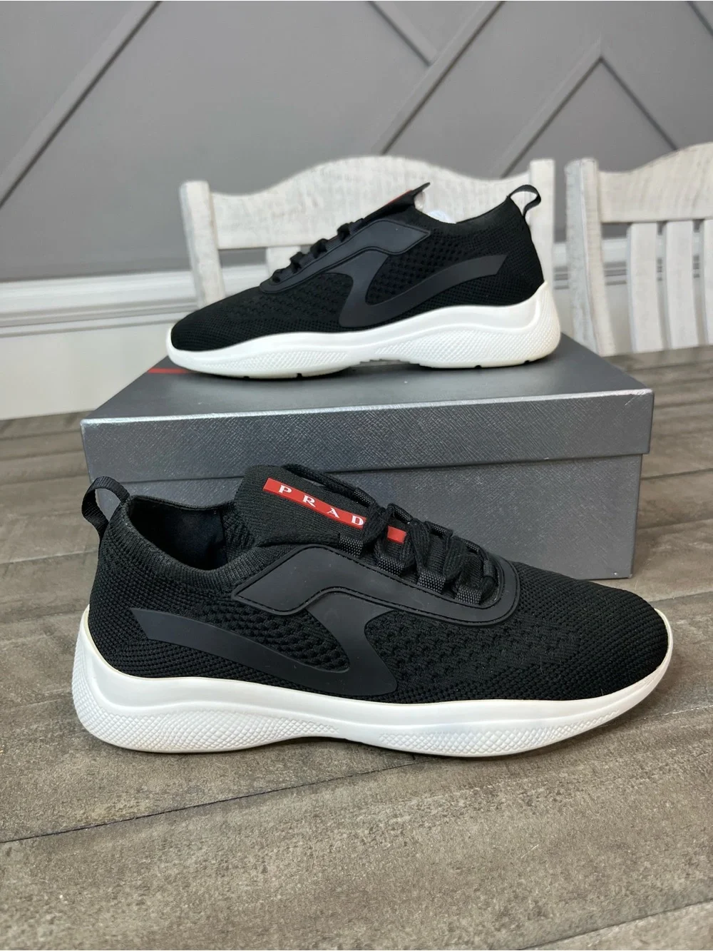 PRADA Calzature Donna Black knit Sneakers Size 37 / 6.5 Women’s