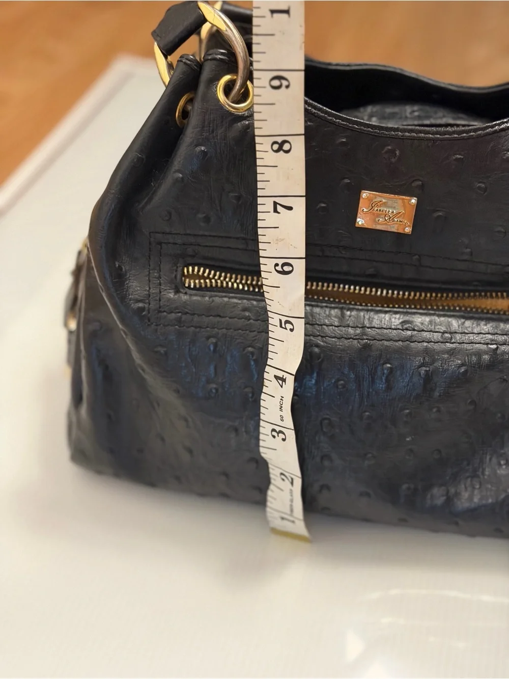 Isabella Adam’s Black Shoulder Bag with Gold Hardware - Embossed Texture