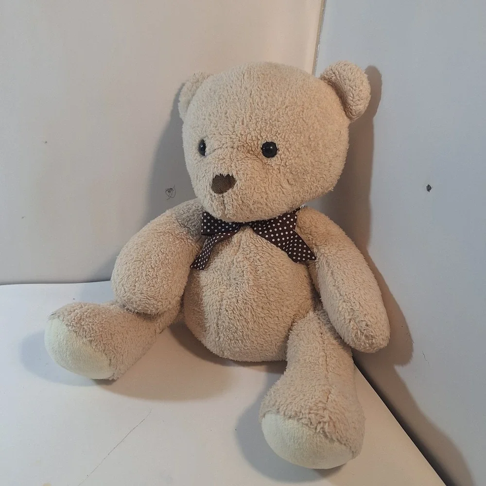 Carter's‎ Tan Soft Plush Teddy Bear w/ Brown White Spots Bow Stuffed Animal