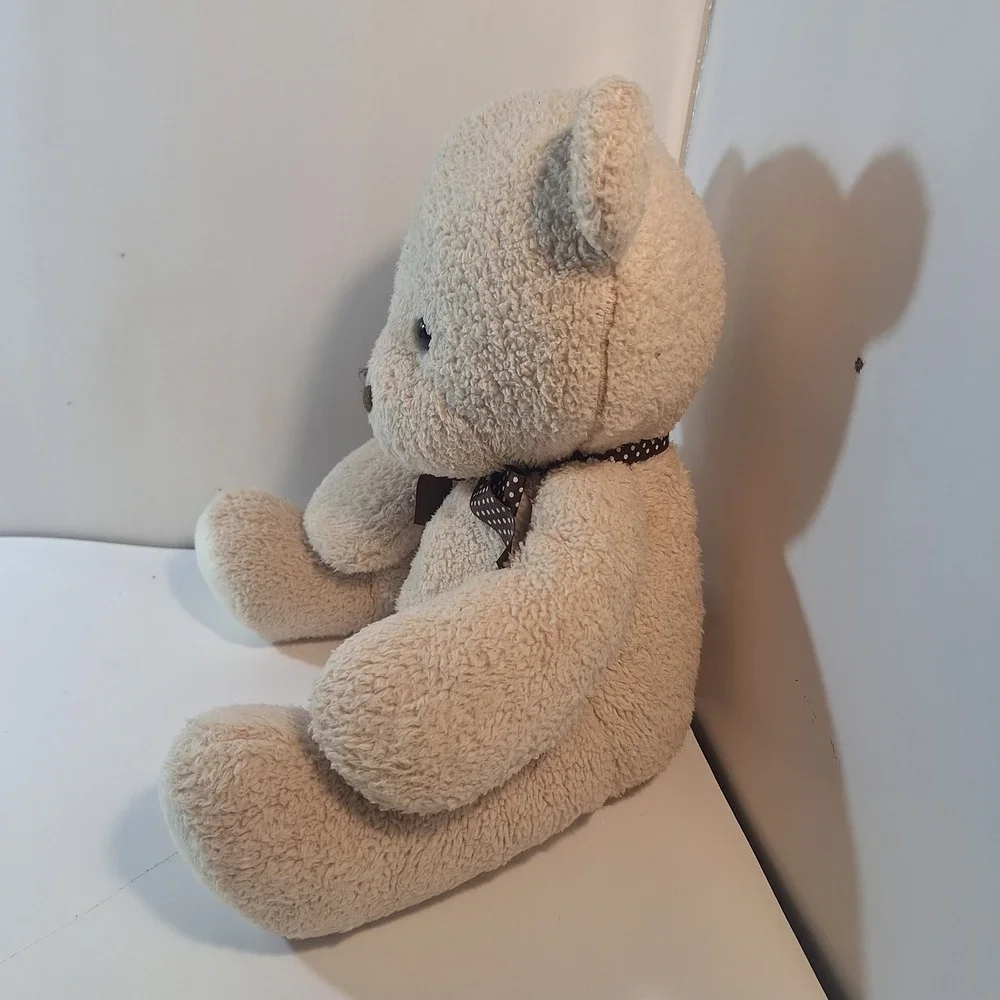 Carter's‎ Tan Soft Plush Teddy Bear w/ Brown White Spots Bow Stuffed Animal