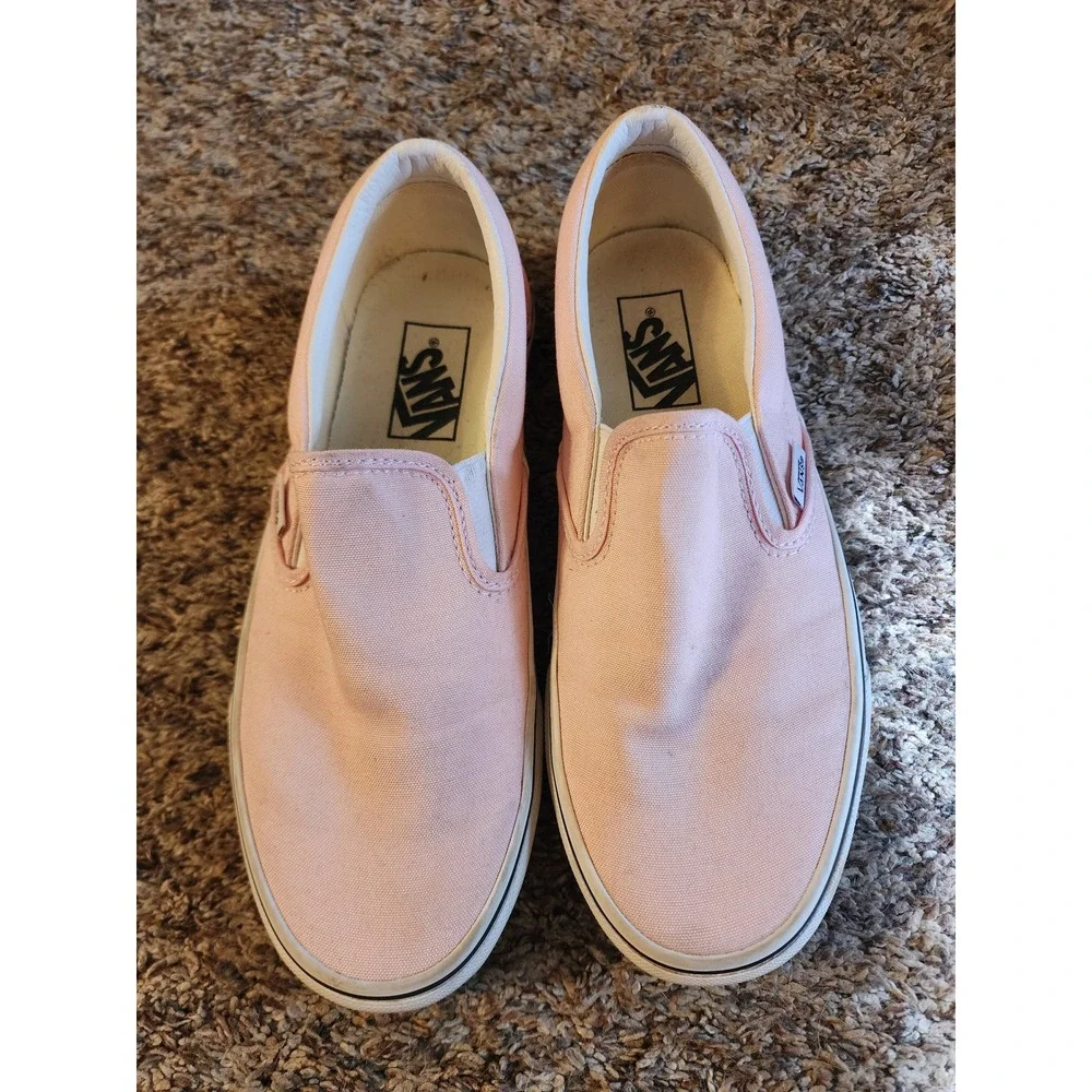 Vans Classic Slip-On Pink Canvas Sneakers Womens 8.5 Mens 7 Low Top Off The Wall