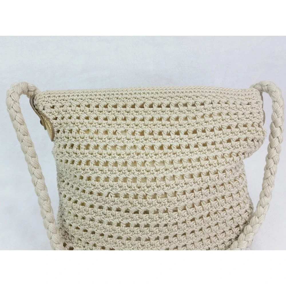 Luxy Woven Knit Bag Purse‎ Shoulder Bag Ivory Gold Cottagecore Vintage