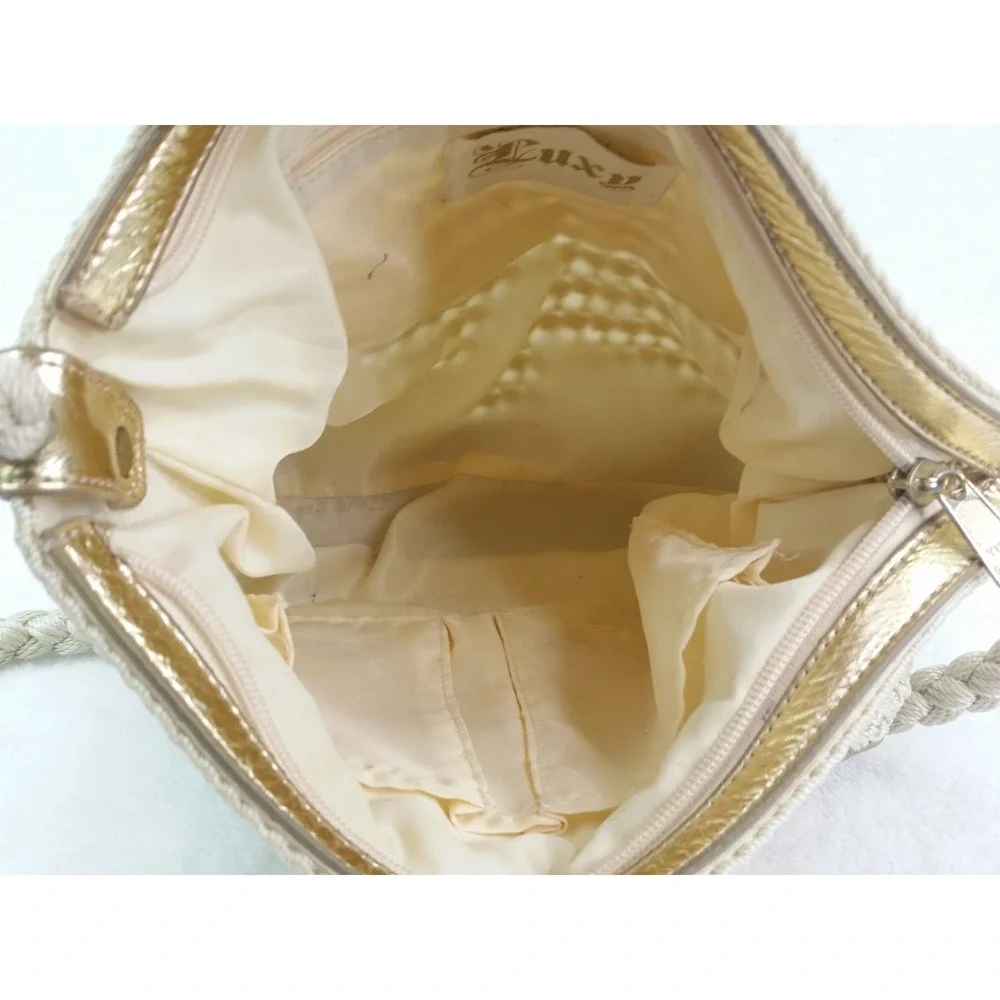 Luxy Woven Knit Bag Purse‎ Shoulder Bag Ivory Gold Cottagecore Vintage