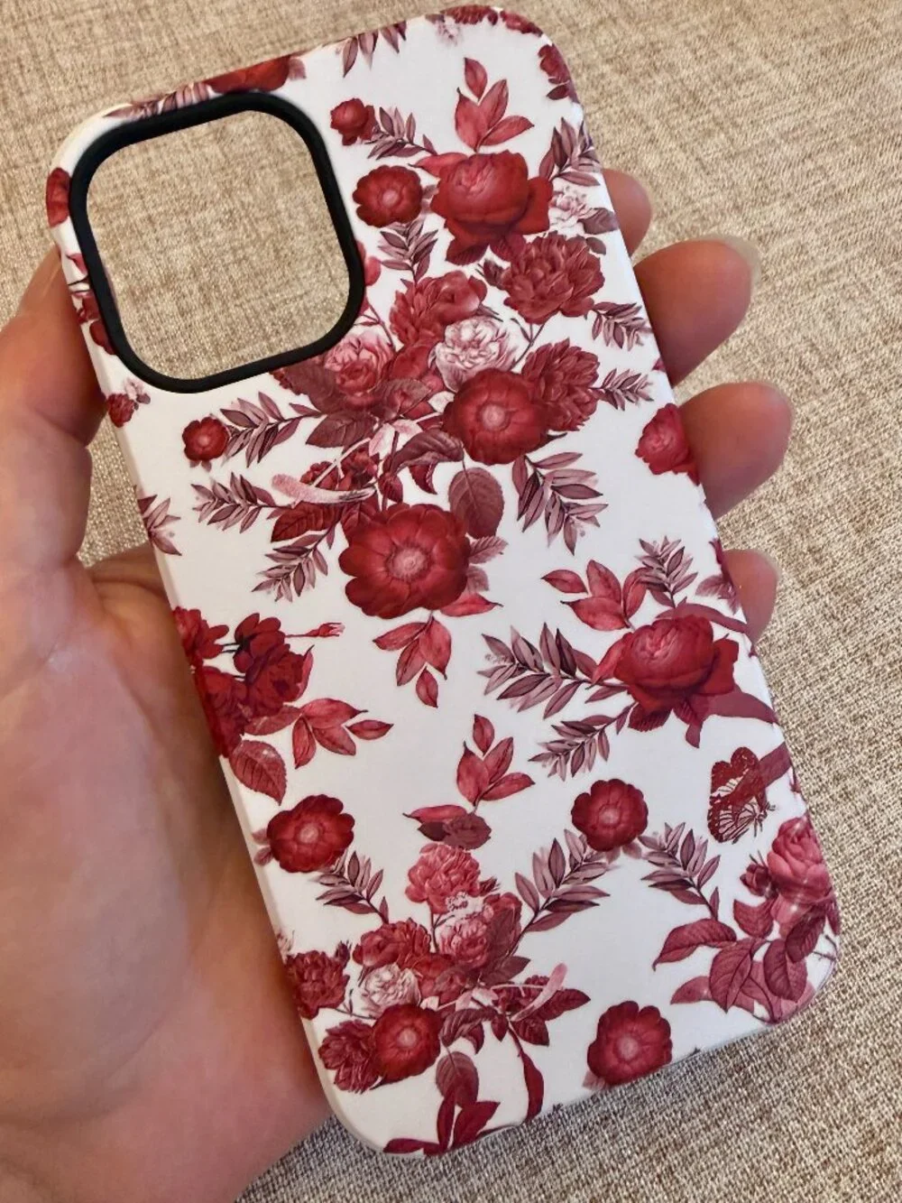 iPhone 12 or 12 Pro Case - GlamCase Red‎ Floral