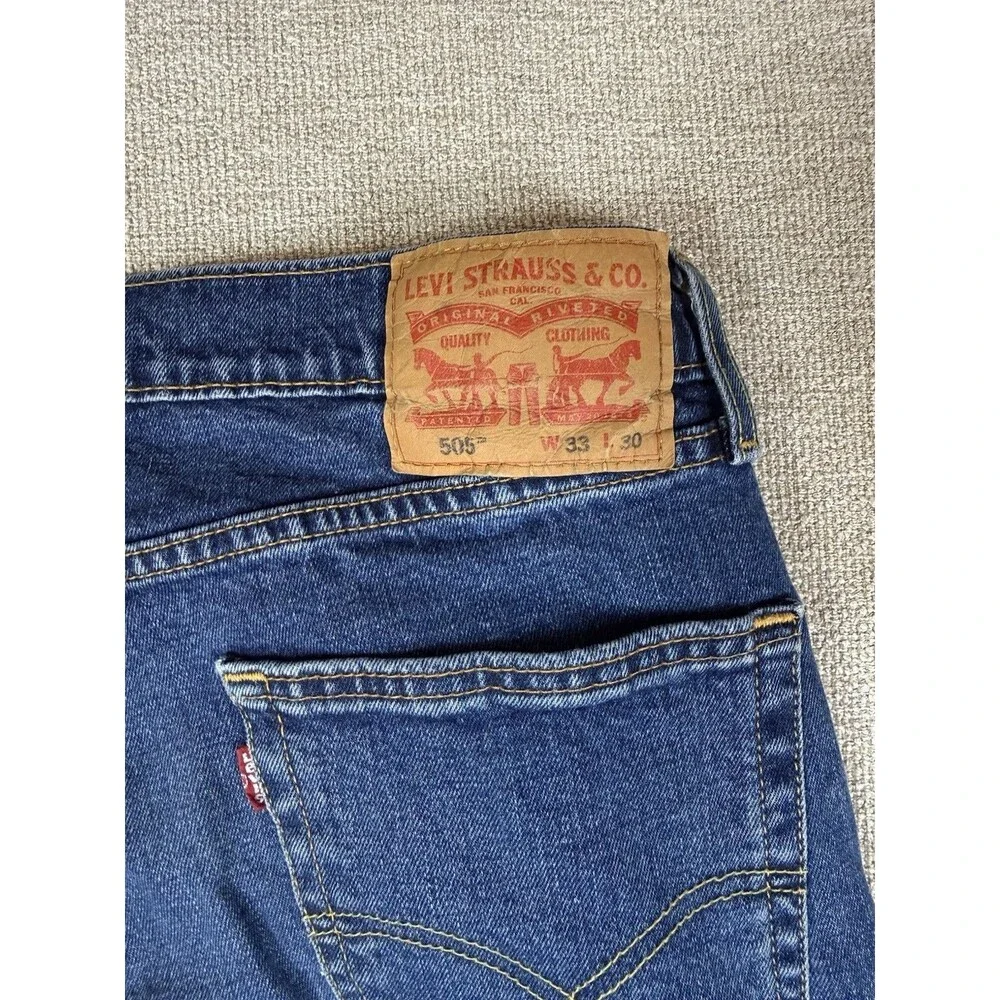 Levis 505‎ Jeans Mens 33x30 Y2K Blue Wash Straight Denim Faded Distressed