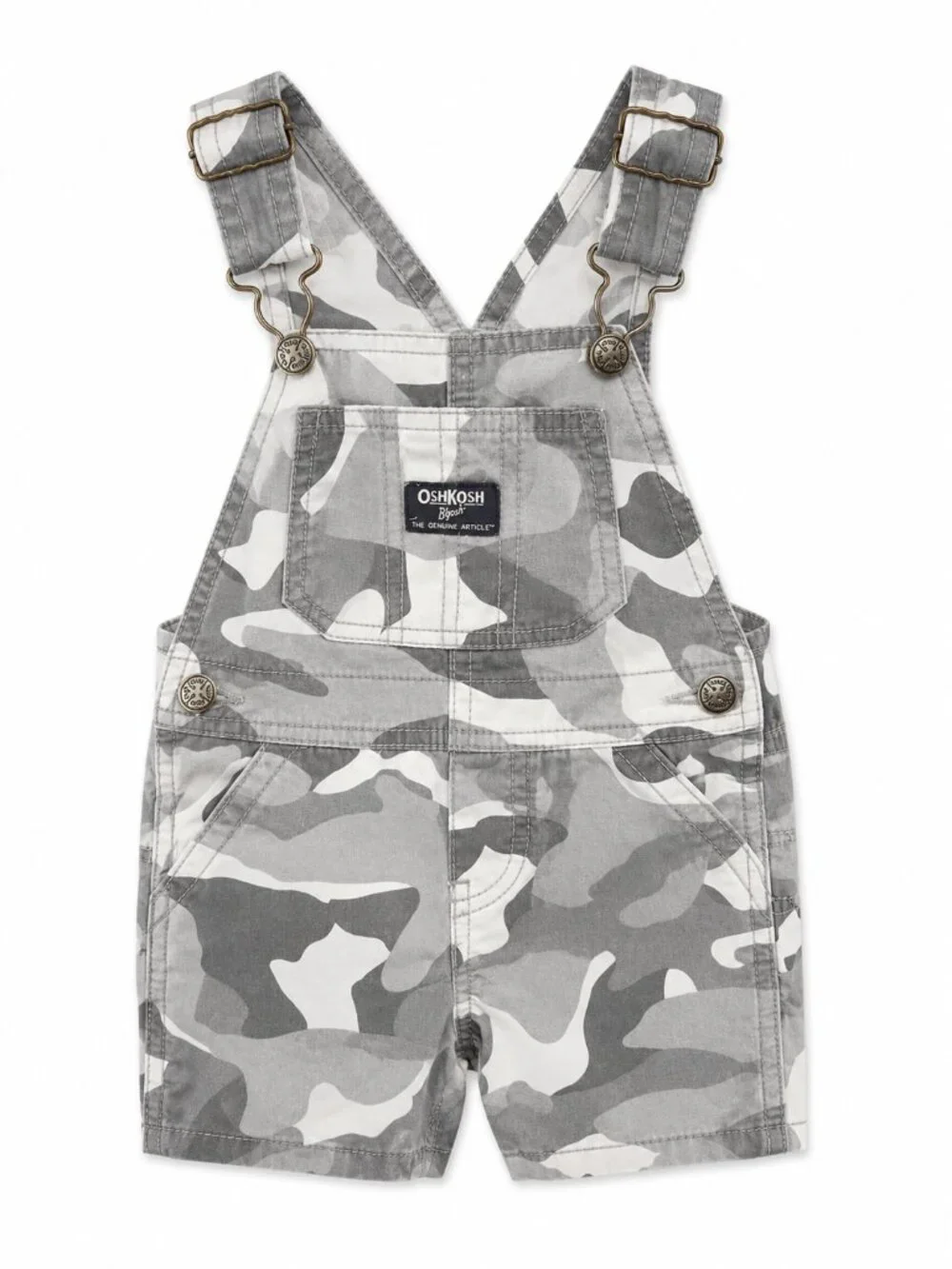 Vintage OshKosh B'gosh Gray Camo Shortalls Baby Boy Size 12 Months Gently Used
