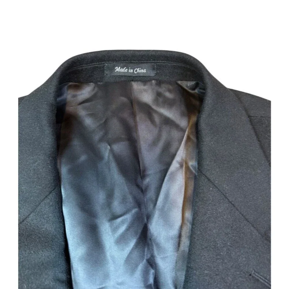 Chaps Mens SportCoat Blazer Size 48R Two Button Flannel Wool Silk Cashmere Black