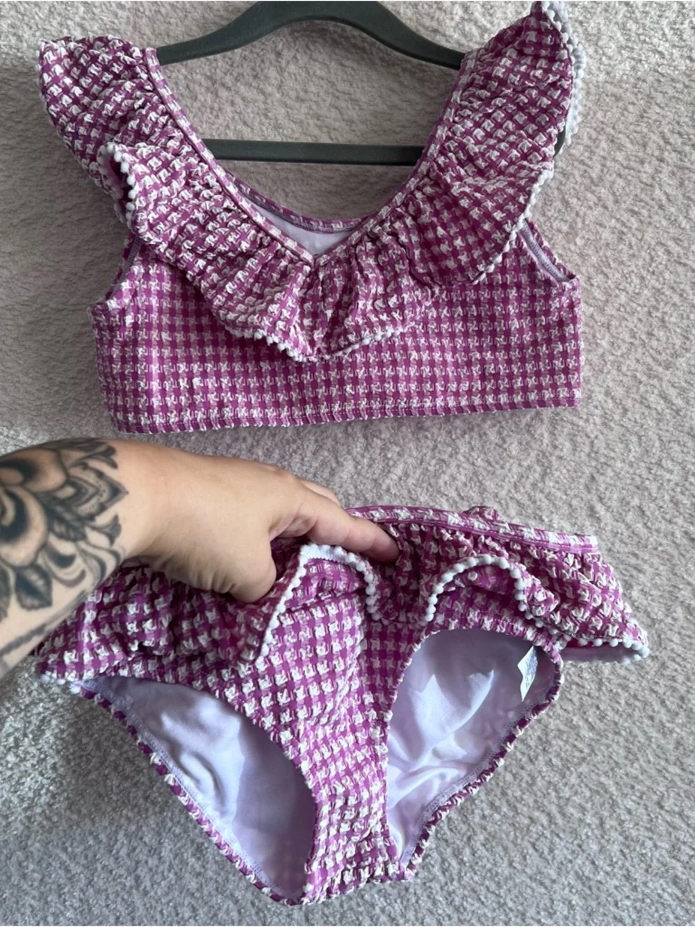 Janie And Jack Two Piece Bikini Set Seersucker Purple White‎ Bathing Suit Size 8